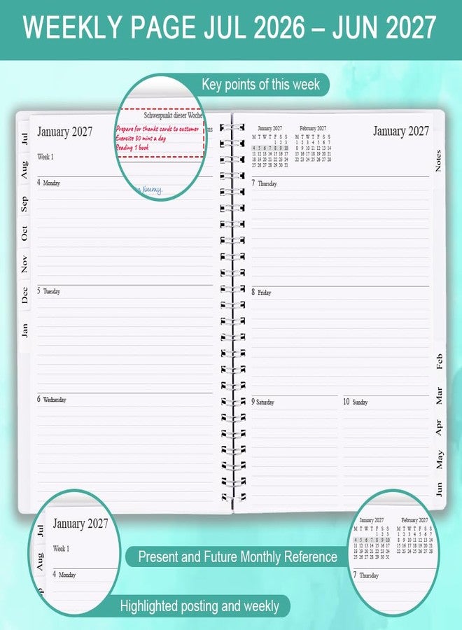Getvow 2026-2027 Planner - Academic Planner 2026 2027 for Women & Men, July 2026 - June 2027, Monthly and Weekly Calender with 12 Monthly Tabs, 6.4" x 8.5", Teal - Image 3