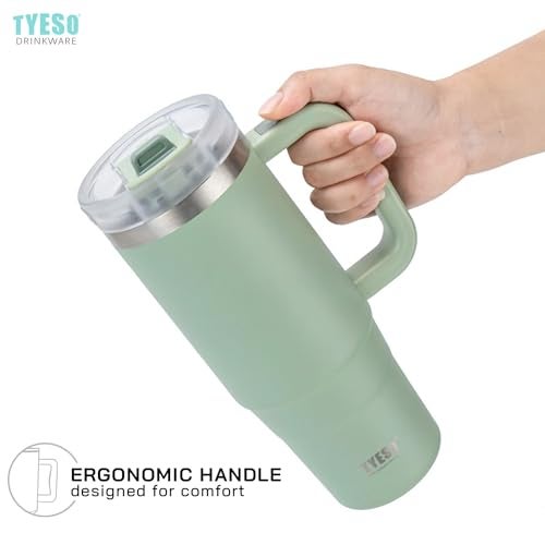 TYESO 40 oz Tumbler with Handle | Insulated Cup Reusable Stainless Steel Water Bottle Travel Mug Cupholder Friendly | Gifts for Women Him Her | Trek Collection (Pink) - Image 5