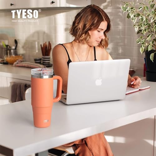 TYESO 40 oz Tumbler with Handle | Insulated Cup Reusable Stainless Steel Water Bottle Travel Mug Cupholder Friendly | Gifts for Women Him Her | Trek Collection (Pink) - Image 4