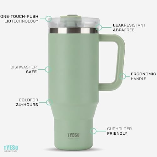 TYESO 40 oz Tumbler with Handle | Insulated Cup Reusable Stainless Steel Water Bottle Travel Mug Cupholder Friendly | Gifts for Women Him Her | Trek Collection (Pink) - Image 3