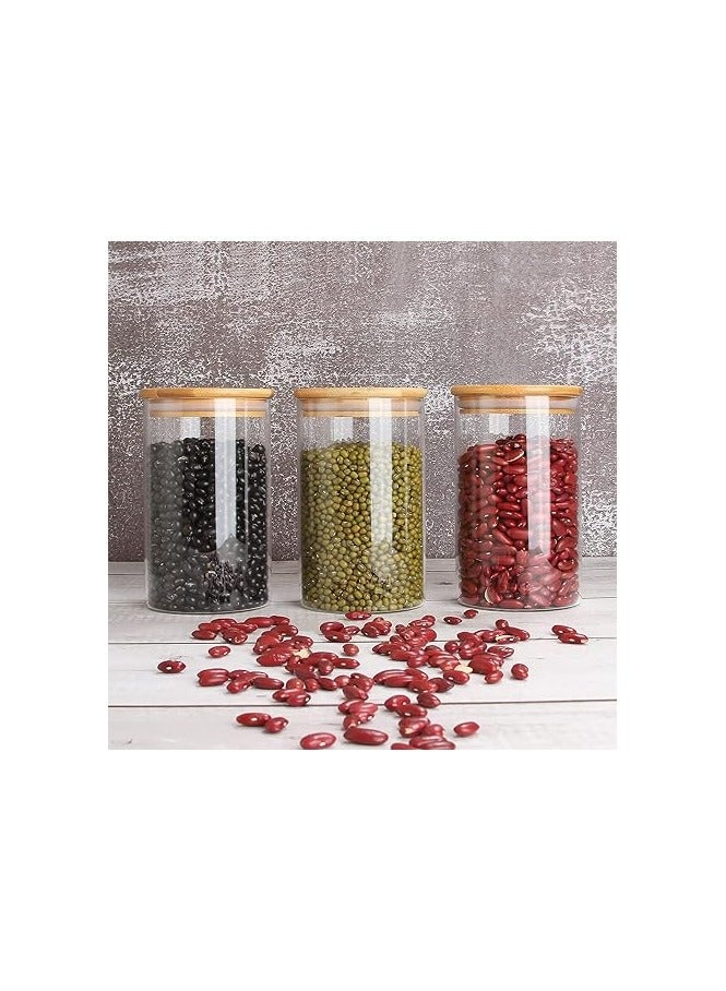 راكسوم حاويات برطمانات تخزين الطعام الزجاجية، برطمانات بسكويت زجاجية عالية البورسليكات مع غطاء محكم من الخيزران، مجموعة مكونة من 3 قطع، علب مطبخ للقهوة والدقيق والسكر والحلوى والبسكويت - Image 2