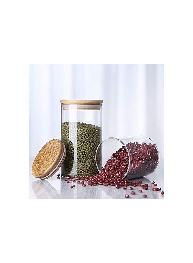 راكسوم حاويات برطمانات تخزين الطعام الزجاجية، برطمانات بسكويت زجاجية عالية البورسليكات مع غطاء محكم من الخيزران، مجموعة مكونة من 3 قطع، علب مطبخ للقهوة والدقيق والسكر والحلوى والبسكويت - Image 4