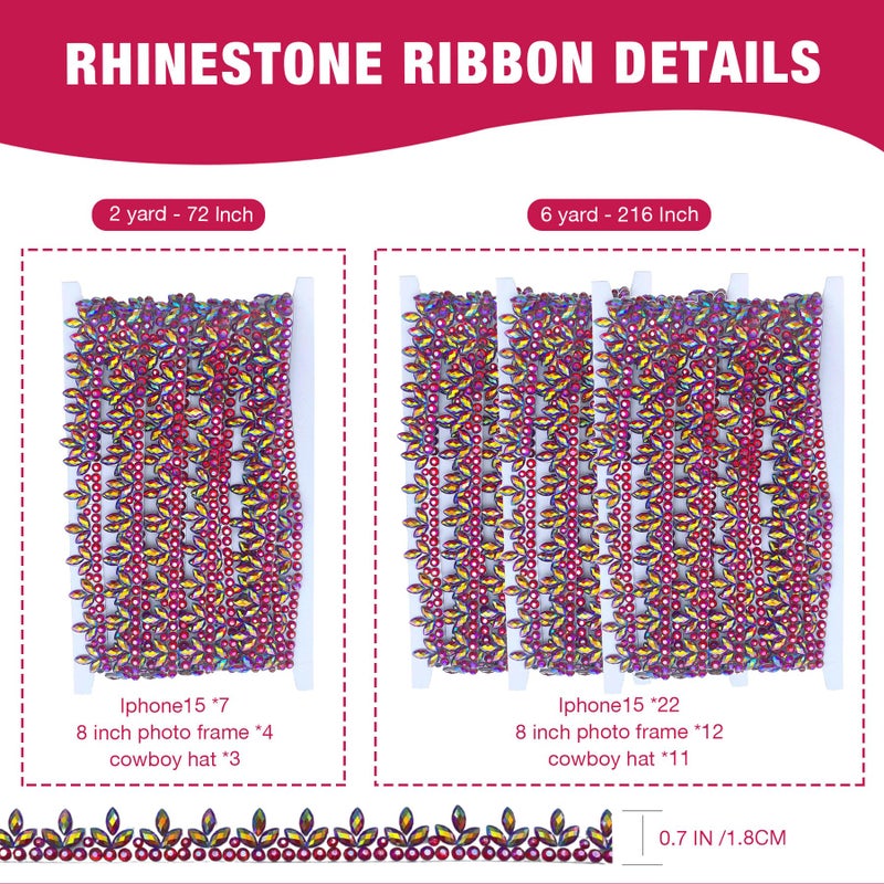 PEARLY JUN 2 Yards Rose Pink Crystal Rhinestone Ribbon Self Adhesive Rhinestone Tape Diamond Ribbon Jewels DIY Stickers Diamond Strips Roll for Christmas Party Phone Dress Wedding Cake Decoration - Image 5