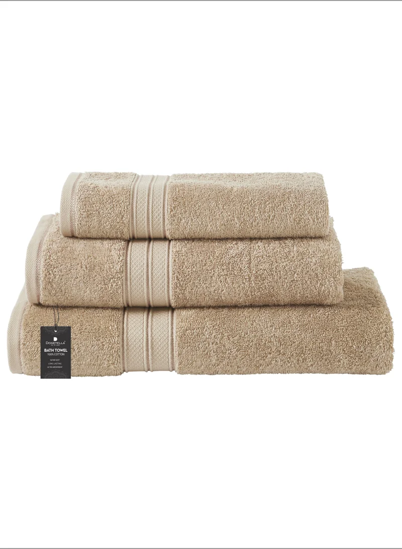 Donetella Premium Towel 3-Pcs Set, 100% Combed Cotton 600 GSM, Highly Absorbent, Quick Dry Towel Set Include 1 Bath Towel, 1 Bath Sheet, 1 Hand Towel, Best Set for Bathroom Gym, Hotel And Spa,Light Beige
