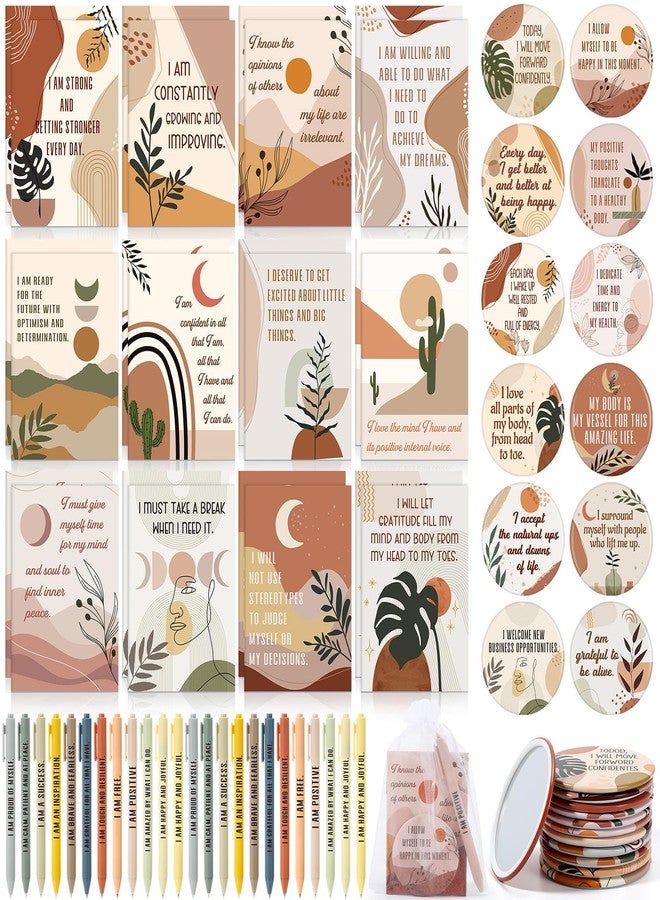 Mooliwe 72 Pcs/24 Set Positive Affirmation Gift Set for Women Gratitude Notebooks with Pens and Mini Mirrors Small Bags Motivational Encouragement Notepad for Women Coworkers Adult Party Favor - Image 1