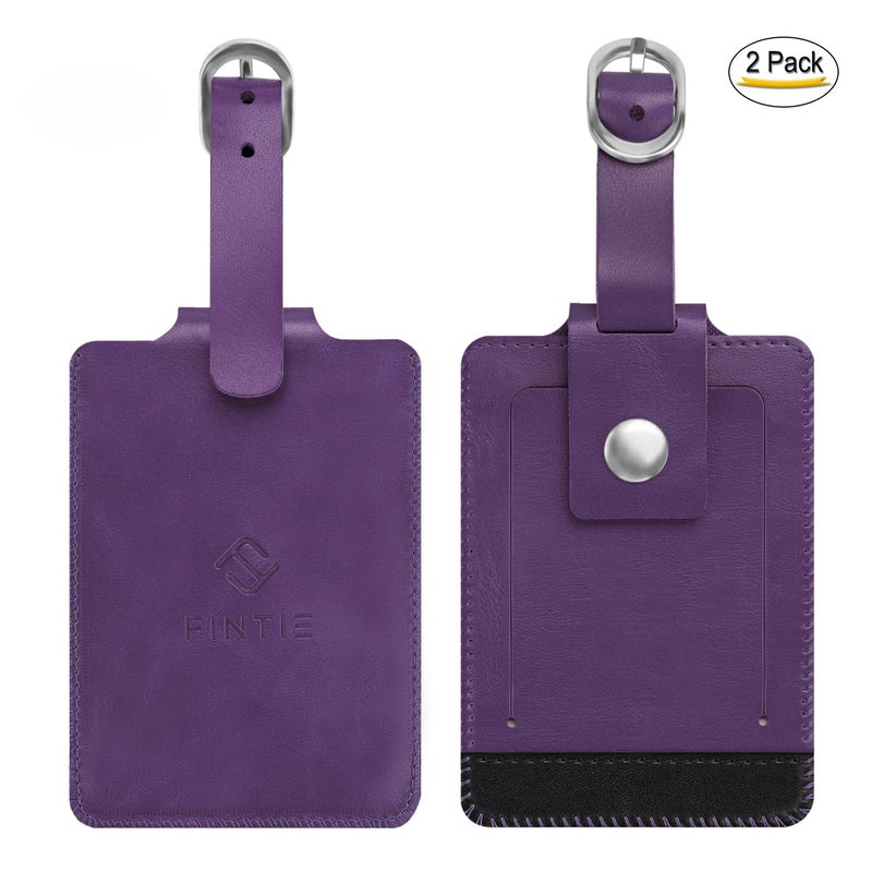 Fintie 2 Pack Luggage Tags, Fintie Leather Name ID Labels with Privacy Cover for Travel Bag Suitcase  - Image 2