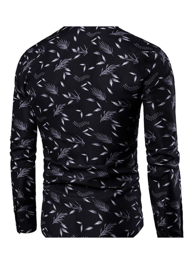 NIBEMINENT Turn Down Collar Printed Buttons Shirt Blue/Grey  - Image 4
