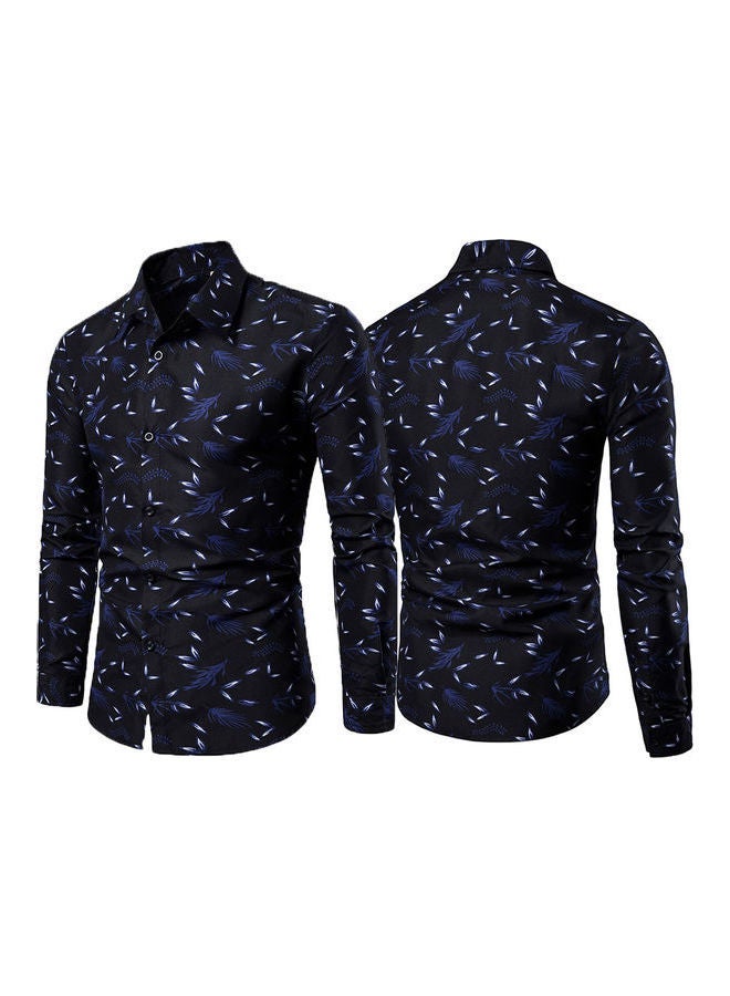 NIBEMINENT Turn Down Collar Printed Buttons Shirt Blue/Grey  - Image 2