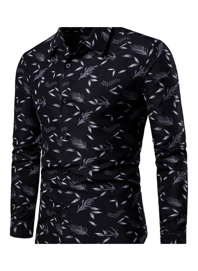 NIBEMINENT Turn Down Collar Printed Buttons Shirt Blue/Grey  - Image 3