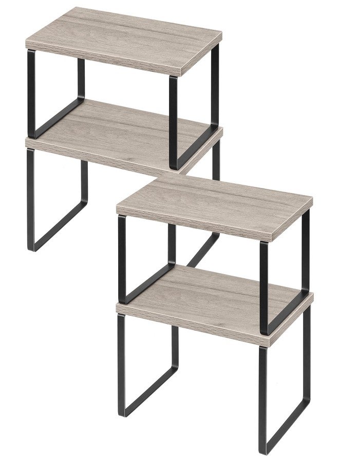 NEX Kitchen Cabinet and Counter Shelf Organizer, Shelf Riser for Pantry Countertop Cupboard Desk Top, Stackable & Expandable, Set of 4, Black and Greige - Image 1