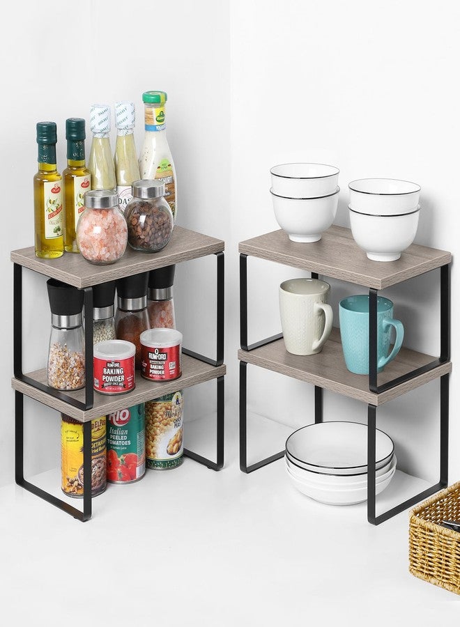 NEX Kitchen Cabinet and Counter Shelf Organizer, Shelf Riser for Pantry Countertop Cupboard Desk Top, Stackable & Expandable, Set of 4, Black and Greige - Image 3