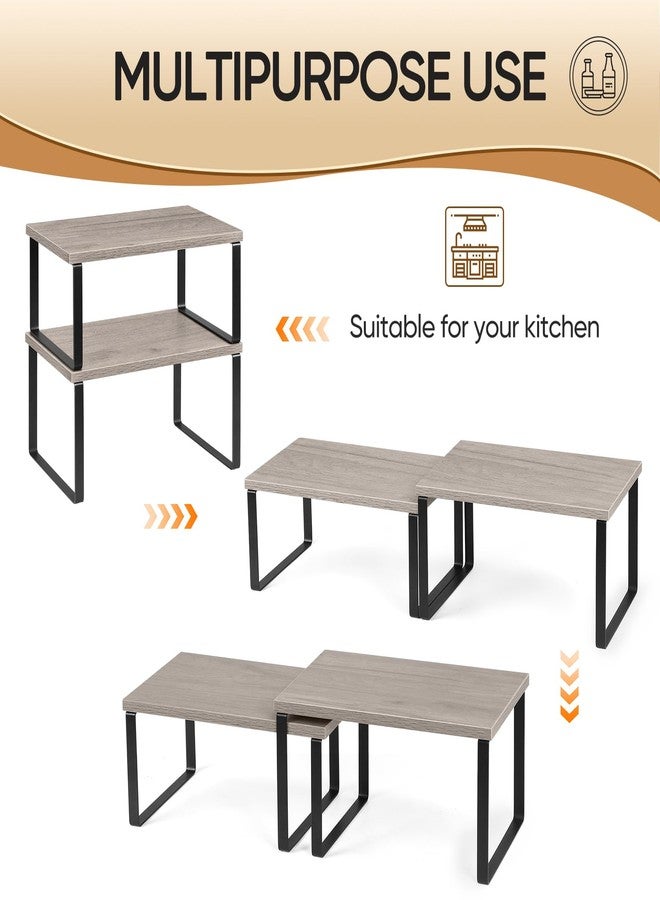 NEX Kitchen Cabinet and Counter Shelf Organizer, Shelf Riser for Pantry Countertop Cupboard Desk Top, Stackable & Expandable, Set of 4, Black and Greige - Image 4