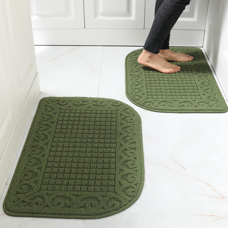 COSY HOMEER COSY HOMEER 27X18 Inch Anti Fatigue Kitchen Rug Mats are Made of 100 Polypropylene Half Round Rug Cushion Specialized in Anti Slippery and Machine Washable Green 2pcs