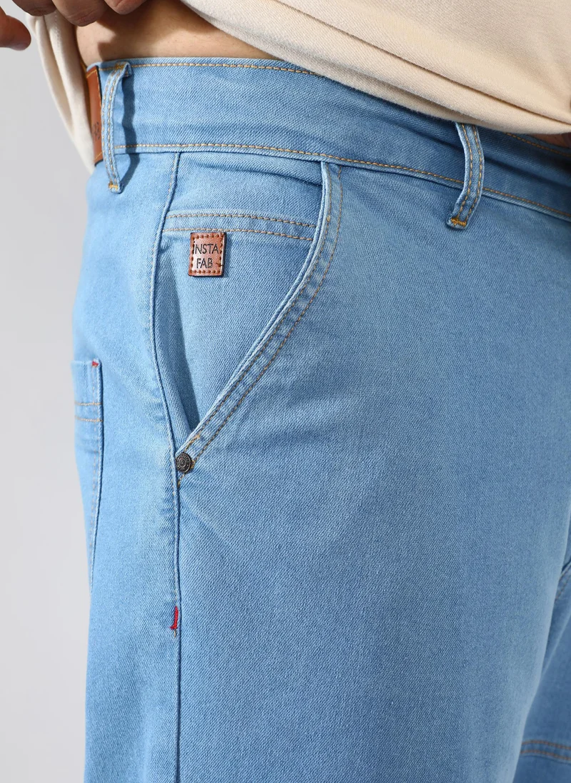 Instafab Plus Men's Prussian Blue Panel Patch Pocket Denim Jeans