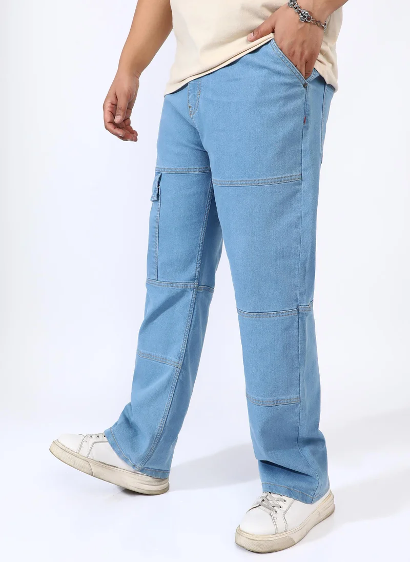 Instafab Plus Men's Prussian Blue Panel Patch Pocket Denim Jeans