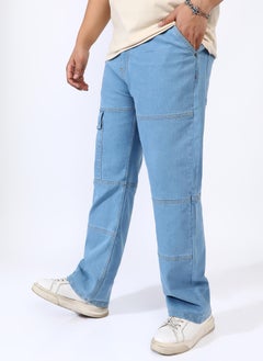 Instafab Plus Men's Prussian Blue Panel Patch Pocket Denim Jeans  - Image 3