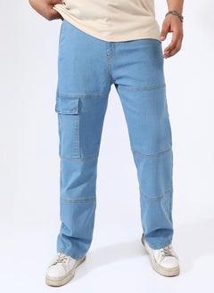 Instafab Plus Men's Prussian Blue Panel Patch Pocket Denim Jeans  - Image 2