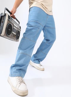 Instafab Plus Men's Prussian Blue Panel Patch Pocket Denim Jeans  - Image 1