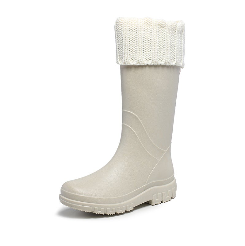 Korean Fashion Waterproof Ladies Rain Boots Light gray [Cotton added]] 