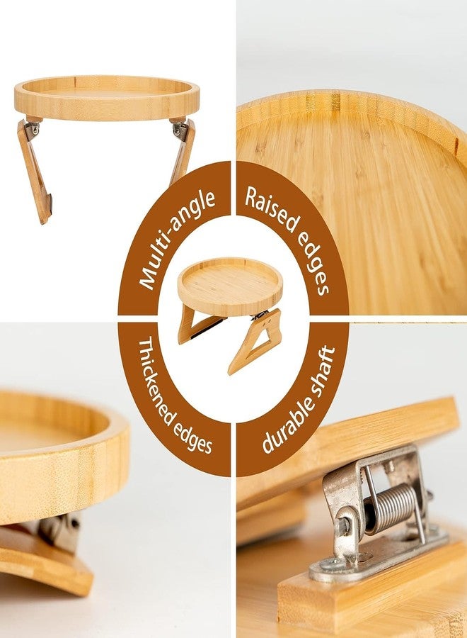 BeFunky Side Tables Natural Bamboo Sofa Armrest Clip-On Tray, Ideal for Remote/Drinks/Phone (Round Shape) - Image 4