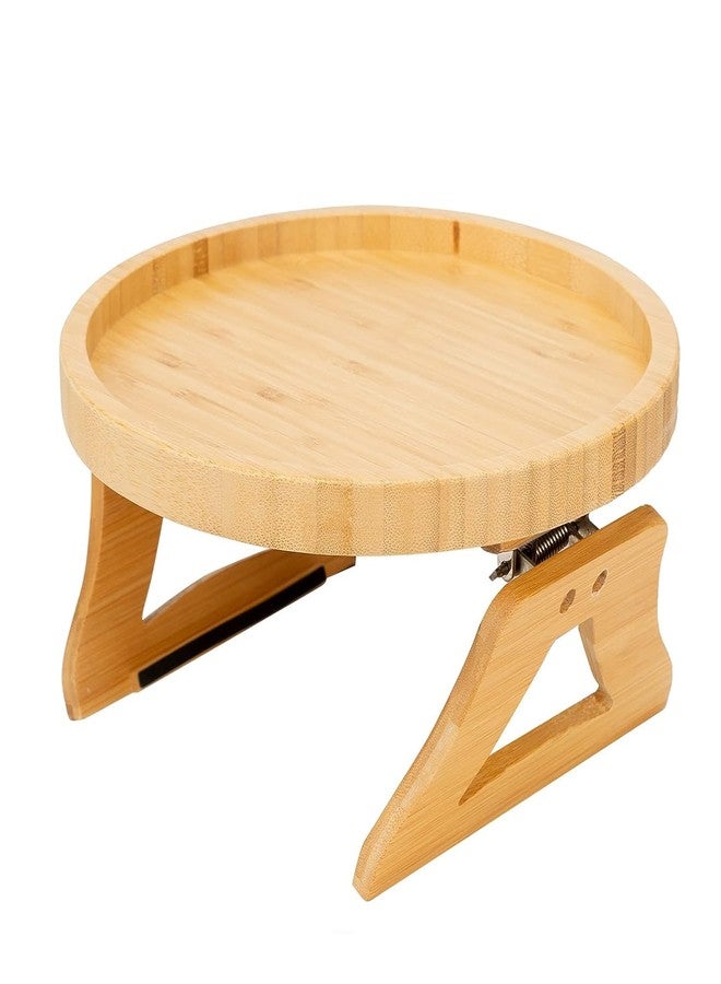 BeFunky Side Tables Natural Bamboo Sofa Armrest Clip-On Tray, Ideal for Remote/Drinks/Phone (Round Shape) - Image 2