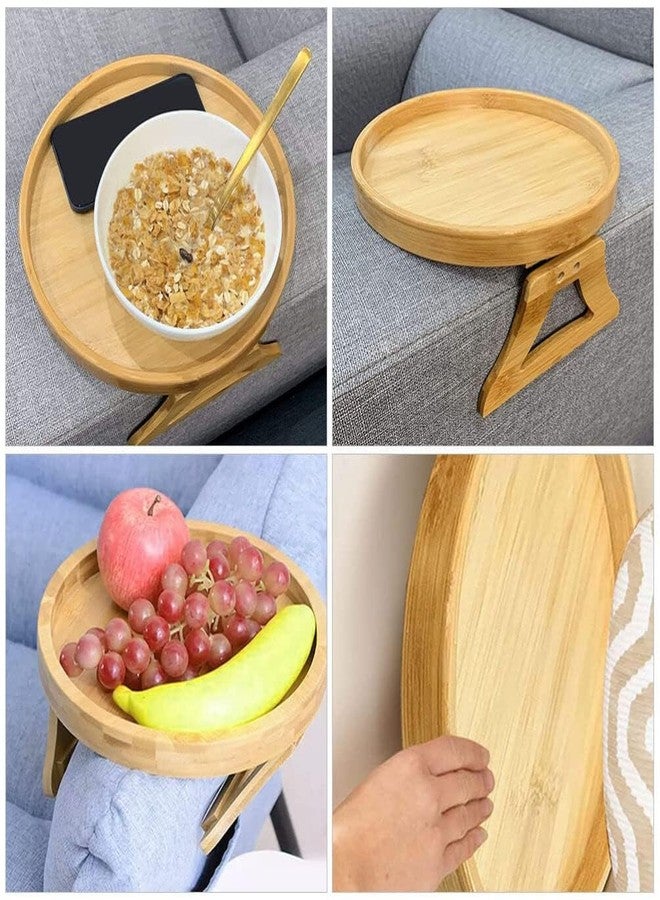 BeFunky Side Tables Natural Bamboo Sofa Armrest Clip-On Tray, Ideal for Remote/Drinks/Phone (Round Shape) - Image 3