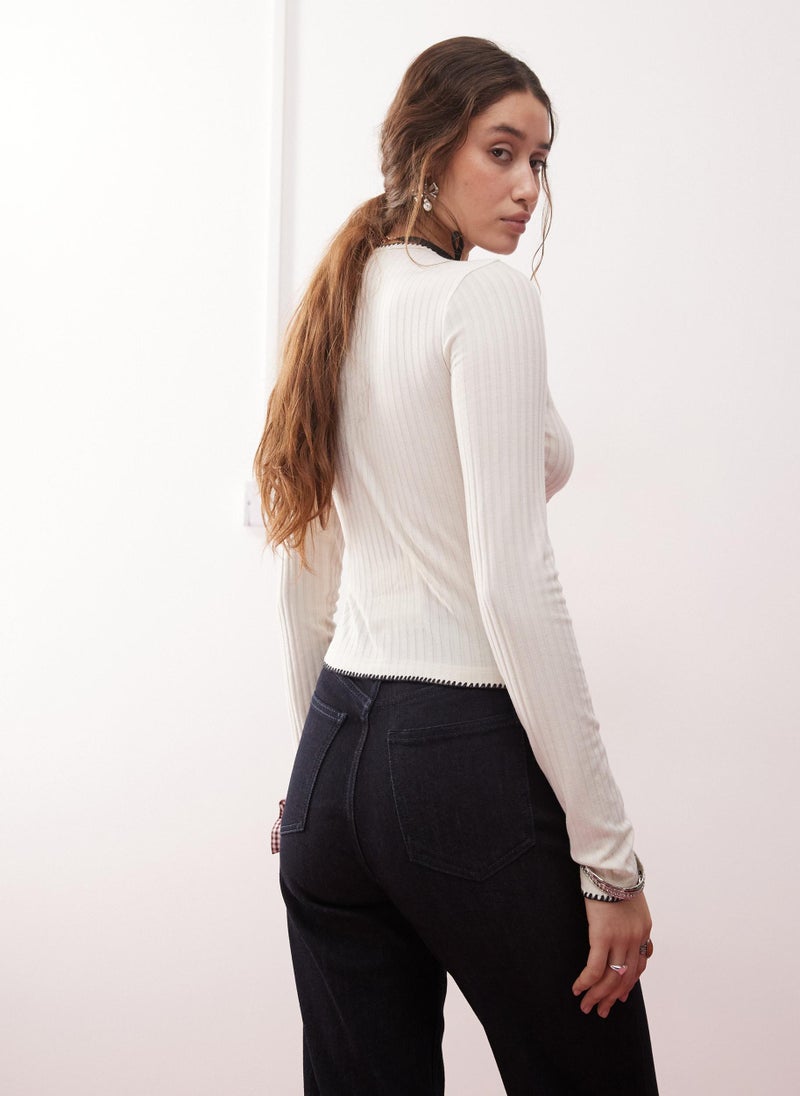 Miss Selfridge Piping Detail Ribbed Cardigan  - Image 2