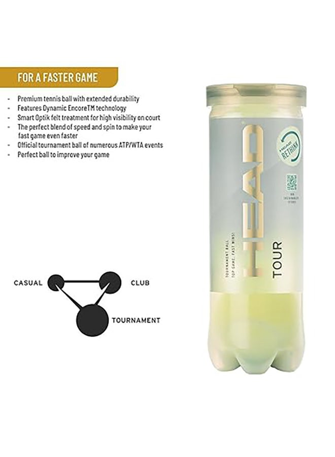 HEAD Tour Tennis Balls (Tube of 3) Green one size 1 Can - 3 BallsNone - Image 3