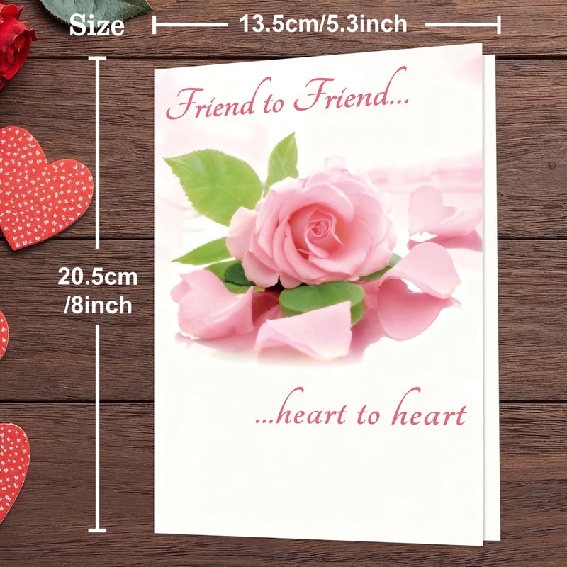 Smithtuy Valentines Day Card for Friend,Friend Valentines Day Cards Gifts for Him Her,Heartfelt Rose Design Friendship Valentine's Day Card for Men Women Best Special Friends - Image 3
