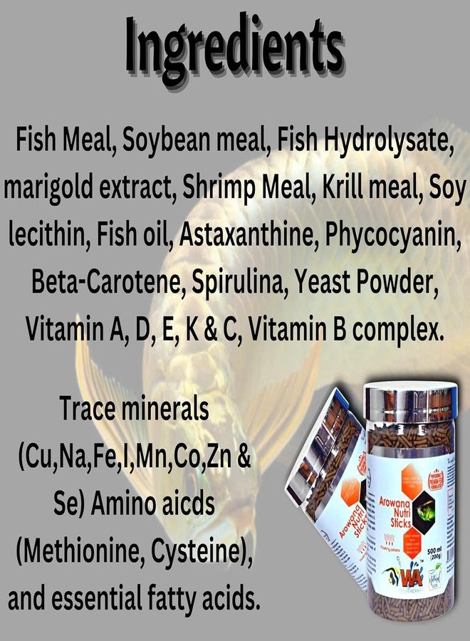 ARK AQUATICS أعواد تغذية أروانا من WA | 500 مل/200 جم | حبيبات عائمة | لون طبيعي معزز | سهولة الهضم وتغذية متوازنة | غذاء لجميع الأسماك اللاحمة | ARK Aquatics (عبوة من قطعتين (200 جم)) - Image 4