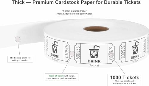 Tacticai 1000 Raffle Tickets, Drink, White (1 of 8 Colors), Single Roll for Events, Entry, Class Reward, Fundraiser & Prizes - Image 2