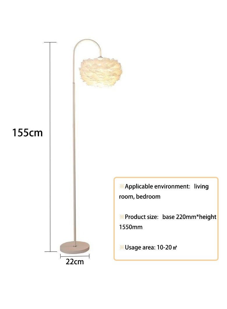 Premium Feather Lampshade Floor Lamp - Cream-Colored Metal Body, 1550mm Height, E27 Socket with Foot Switch, 3-Level Color Temperature Adjustable Remote Control Standing Lamp, Modern Minimalist Style, Suitable for Living Room, Bedroom, Study, and Hotel, 10-20m² Coverage  - Image 4
