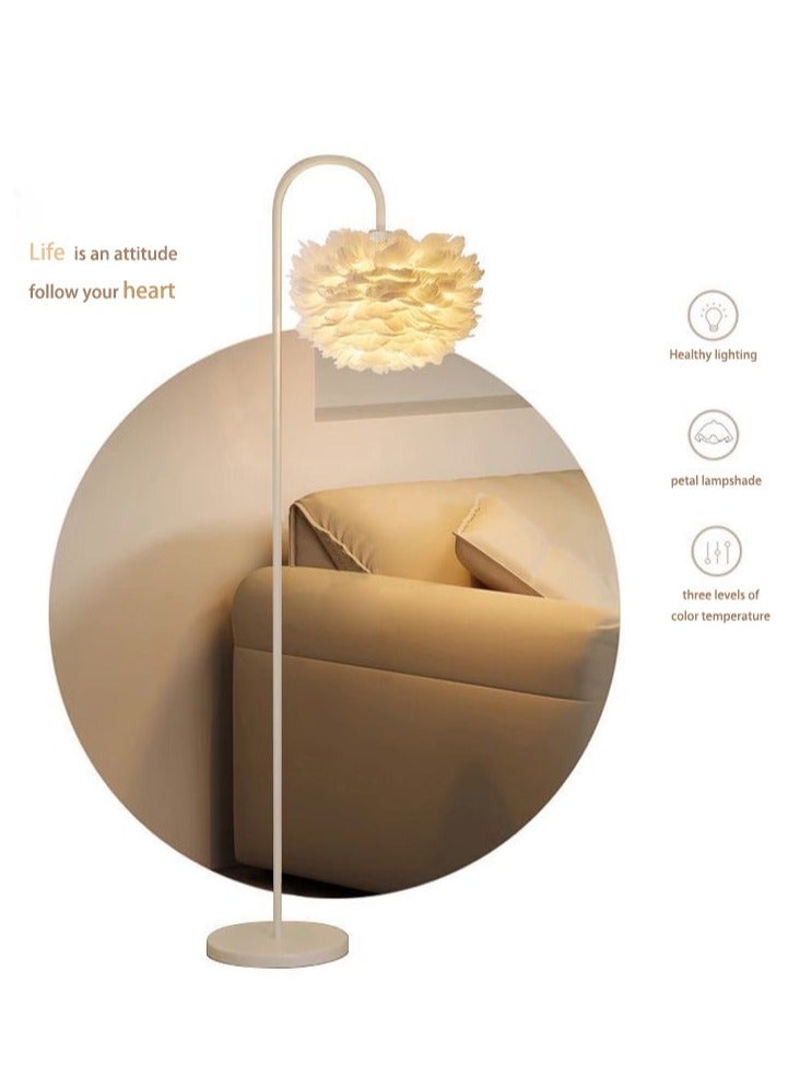 Premium Feather Lampshade Floor Lamp - Cream-Colored Metal Body, 1550mm Height, E27 Socket with Foot Switch, 3-Level Color Temperature Adjustable Remote Control Standing Lamp, Modern Minimalist Style, Suitable for Living Room, Bedroom, Study, and Hotel, 10-20m² Coverage  - Image 3