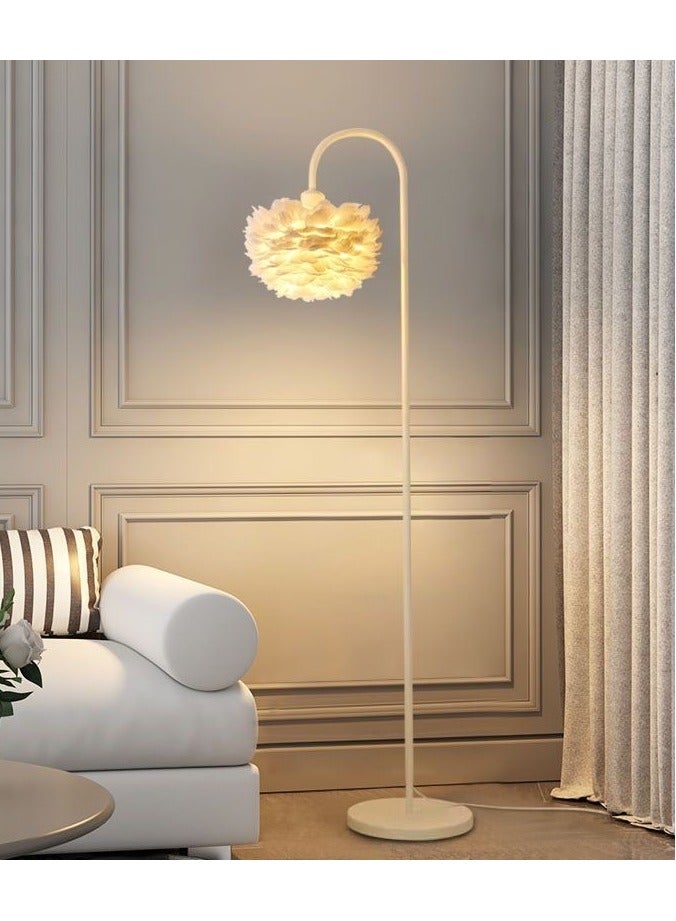 Premium Feather Lampshade Floor Lamp - Cream-Colored Metal Body, 1550mm Height, E27 Socket with Foot Switch, 3-Level Color Temperature Adjustable Remote Control Standing Lamp, Modern Minimalist Style, Suitable for Living Room, Bedroom, Study, and Hotel, 10-20m² Coverage  - Image 2