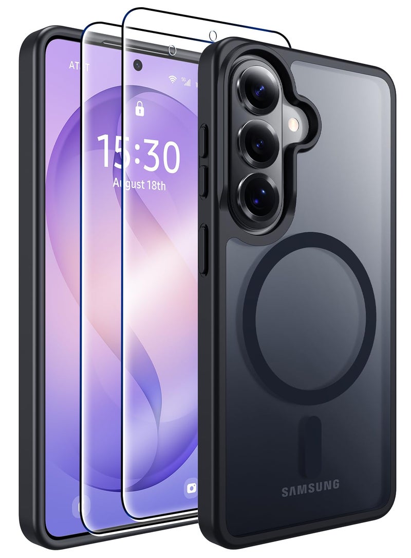 MOZOTER for Samsung Galaxy S26 Case with Magnetic,[Compatible with MagSafe][12Ft Military Dropproof][2*Screen Protector] Translucent Anti-Dust Plugs Slim Shockproof Case for S26-Black - Image 1