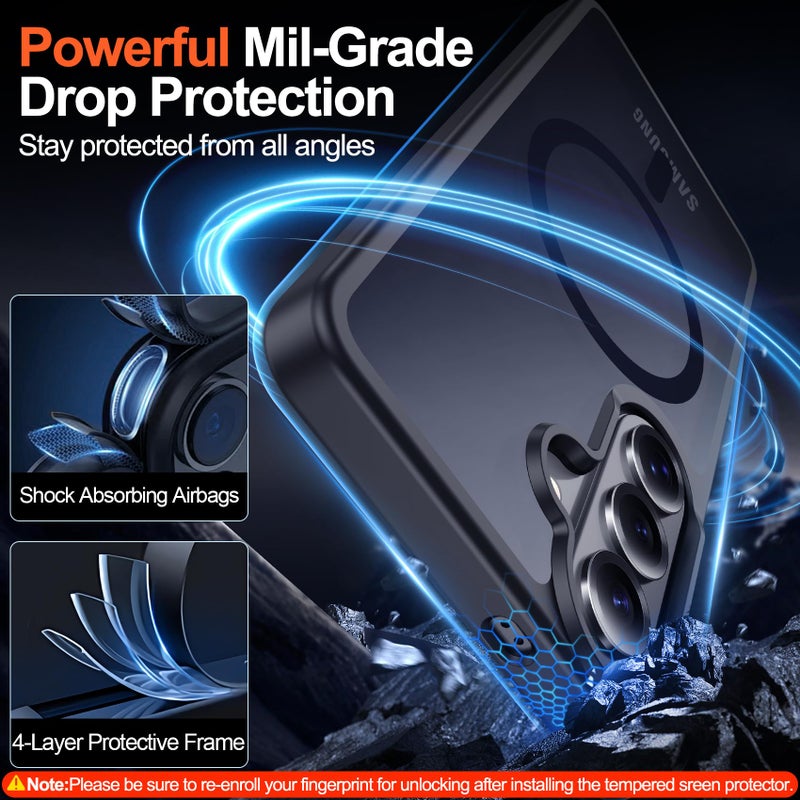 MOZOTER for Samsung Galaxy S26 Case with Magnetic,[Compatible with MagSafe][12Ft Military Dropproof][2*Screen Protector] Translucent Anti-Dust Plugs Slim Shockproof Case for S26-Black - Image 5