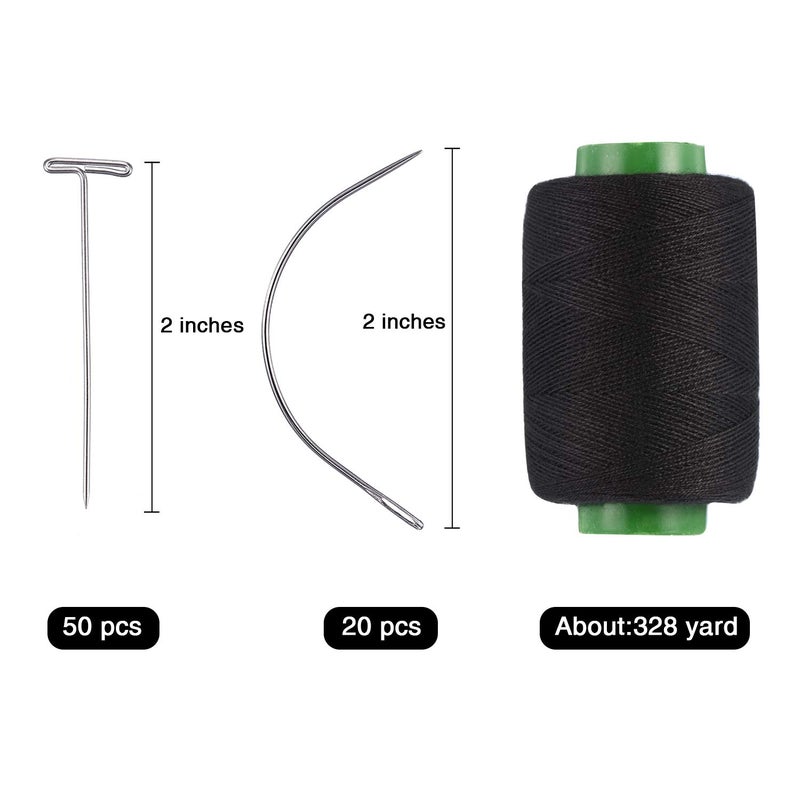 Boao 70 Pieces Wig Making Pins Needles Set, Wig T Pins and C Curved Needles with 328 Yard Thread for Making, Blocking Knitting, Modelling and Crafts - Image 2