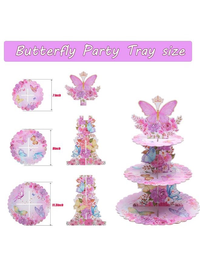 MRPAPA 3 Tier Butterfly Cupcake Stand, Butterfly Birthday Decorations Baby Shower Party Spring Butterfly Birthday Cake Stand Pink Purple Butterfly Dessert Tower for Party Supplies - Image 4