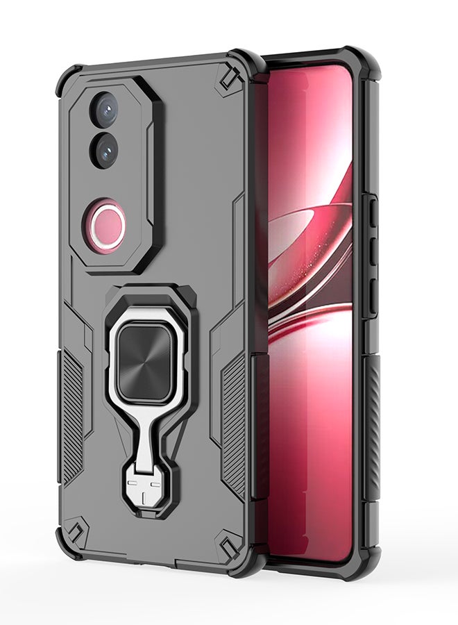 Case for Vivo V50 5G with Kickstand, PC+TPU Dual-Layer Hybrid Protection Back Cover,Black - Image 1