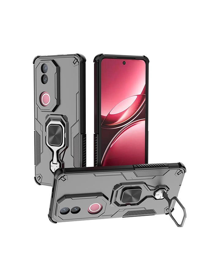 Case for Vivo V50 5G with Kickstand, PC+TPU Dual-Layer Hybrid Protection Back Cover,Black - Image 4