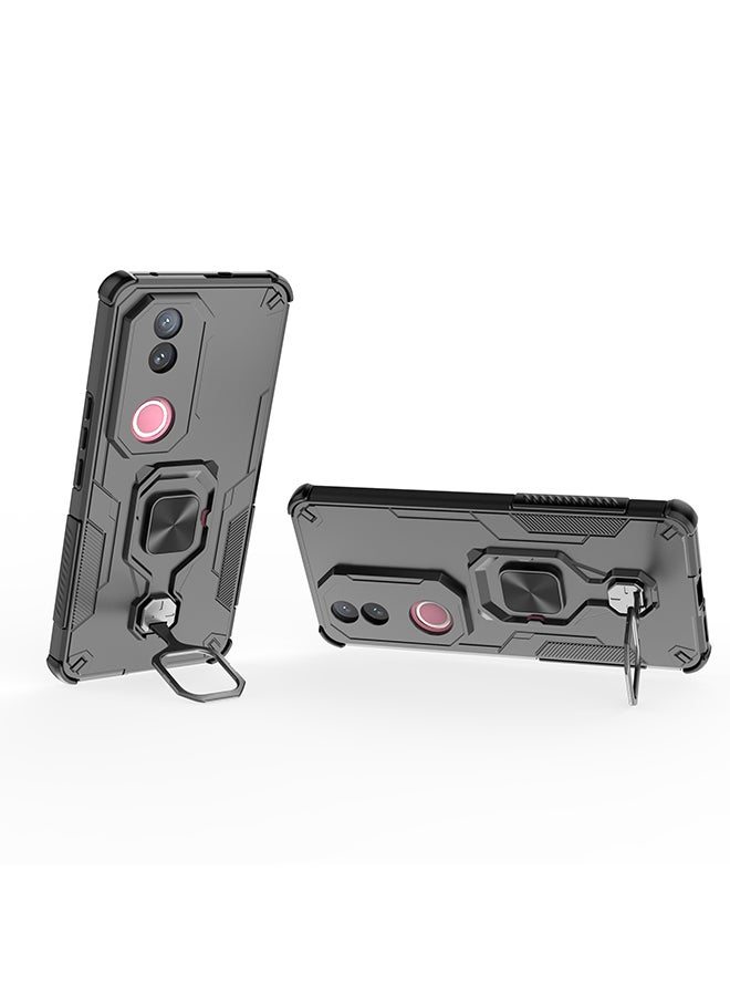 Case for Vivo V50 5G with Kickstand, PC+TPU Dual-Layer Hybrid Protection Back Cover,Black - Image 3