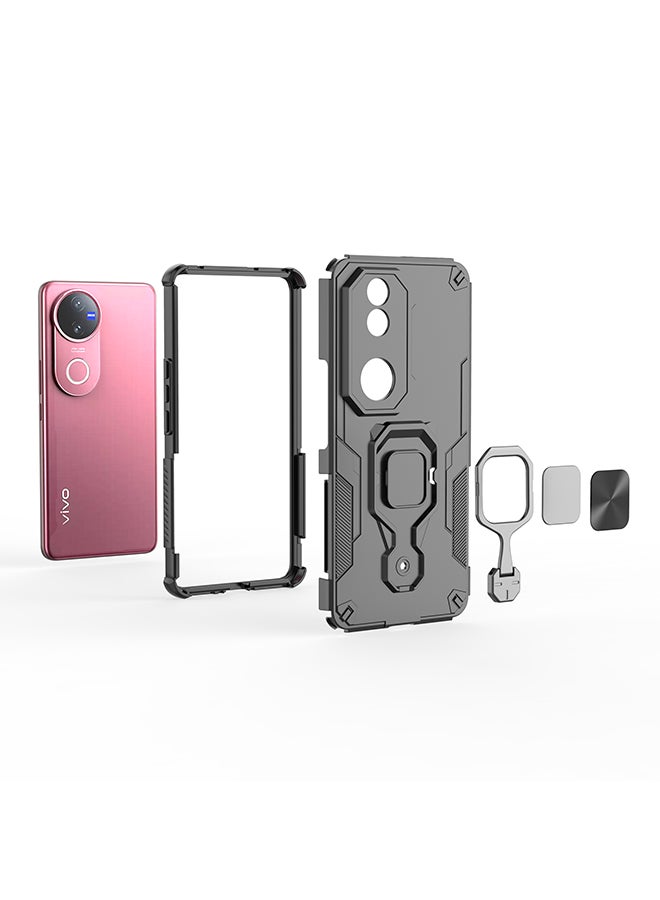 Case for Vivo V50 5G with Kickstand, PC+TPU Dual-Layer Hybrid Protection Back Cover,Black - Image 5