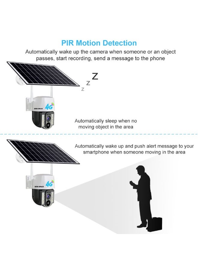 GEEK SPACE 4G Solar Security Camera Outdoor 1080P HD PTZ Wireless SIM Card CCTV Camera with PIR Motion Detection, Color Night Vision, Two-Way Audio, 360° Pan Tilt, IP66 Waterproof, Remote App Monitoring - Image 4