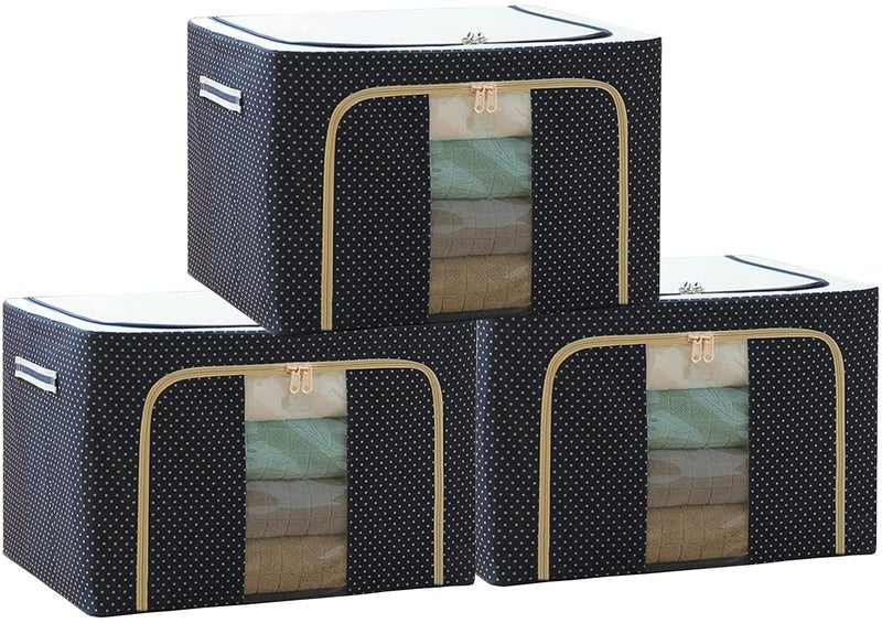 BIGXEN Pack Of 2 Foldable Steel frame Double Opening Zipped Rectangular Storage Organizer bag with Window Folding Bag Under Bed Closet Wardrobe BoxMulti color 66L - Image 1