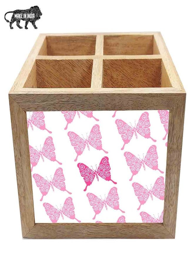 Nutcase Wooden Cutlery Stand Holder Silverware Caddy Spoons Forks Knives Organizer for Dining Table & Kitchen -Made in India-Spoons NOT Included - Pink Butterfly - Image 5