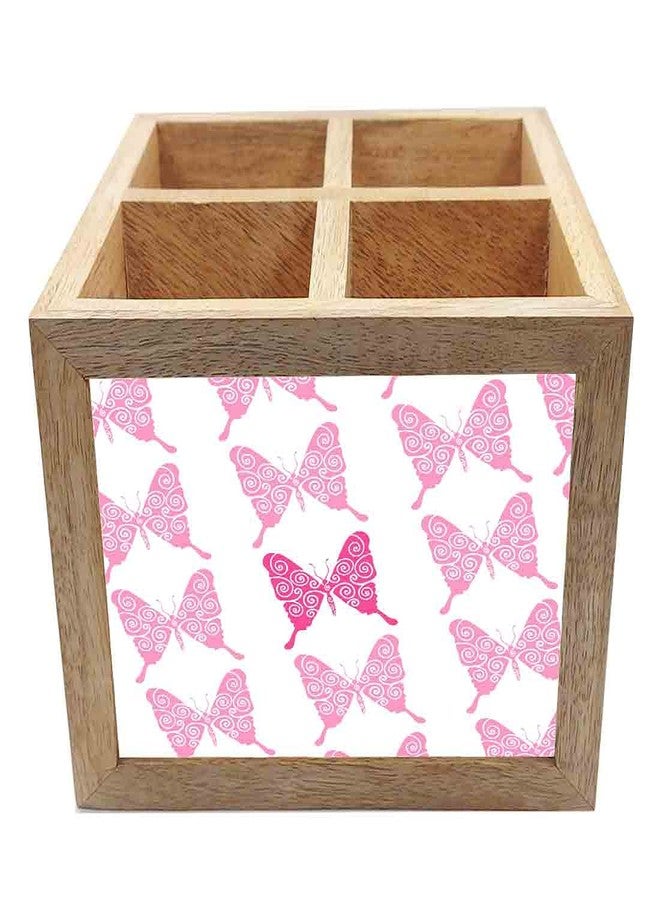 Nutcase Wooden Cutlery Stand Holder Silverware Caddy Spoons Forks Knives Organizer for Dining Table & Kitchen -Made in India-Spoons NOT Included - Pink Butterfly - Image 3