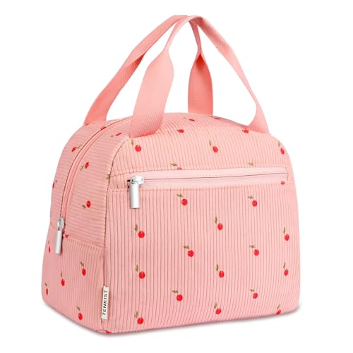 TENKIST Cute Lunch Box Tote Bag - CoolerCorduroy Insulated Bags for Women - Lightweight Reusable Portable Soft Lunch Pail Kit for Kids Teen Girl Adults Work School Picnic Travel Pink 8L - Image 1