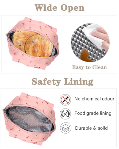 TENKIST Cute Lunch Box Tote Bag - CoolerCorduroy Insulated Bags for Women - Lightweight Reusable Portable Soft Lunch Pail Kit for Kids Teen Girl Adults Work School Picnic Travel Pink 8L - Image 5