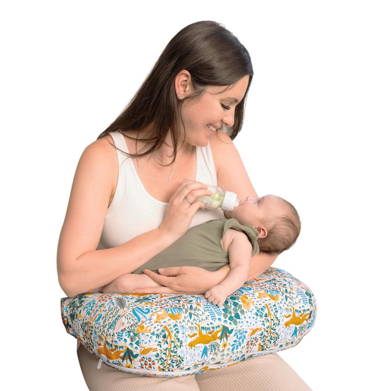 Boppy Nursing Pillow - Ergonomic Bottle & Breastfeeding Pillow with High, Firm, Large Area, Water-Repellent Cushion with Washable Cover; Baby Safety Alliance Verified - Colorful Forest Animals - Image 1