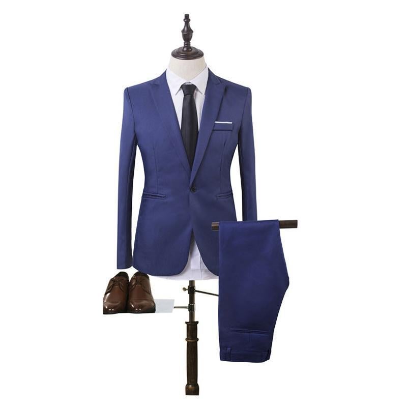 Cross-border foreign trade mens suit suit mens European and American fashion solid color business leisure suit two-piece one generation Royal Blue - Image 2